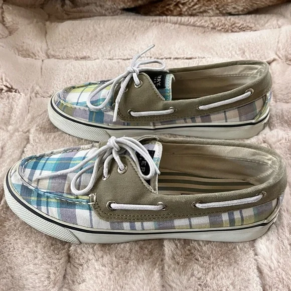 Sperry Topsider Canvas Plaid Boat Shoes - Size 7 - Picture 6 of 10